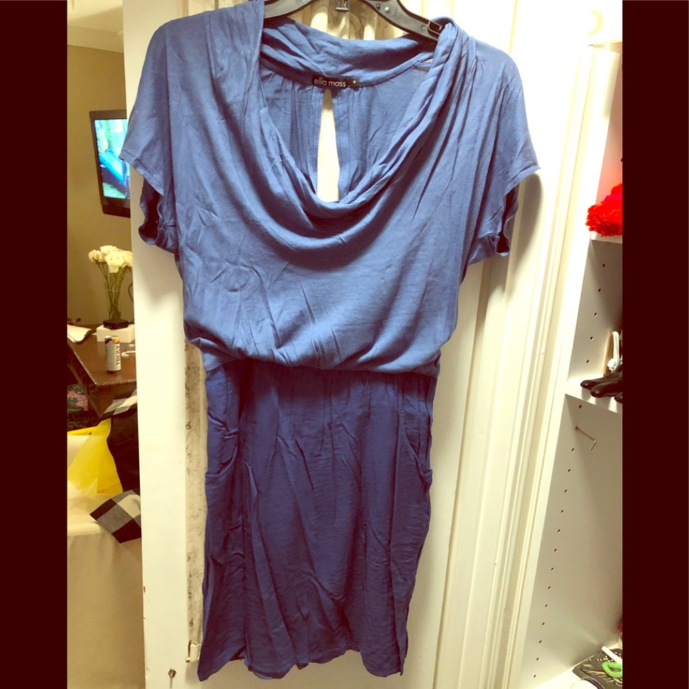 Blue cotton draping dress
